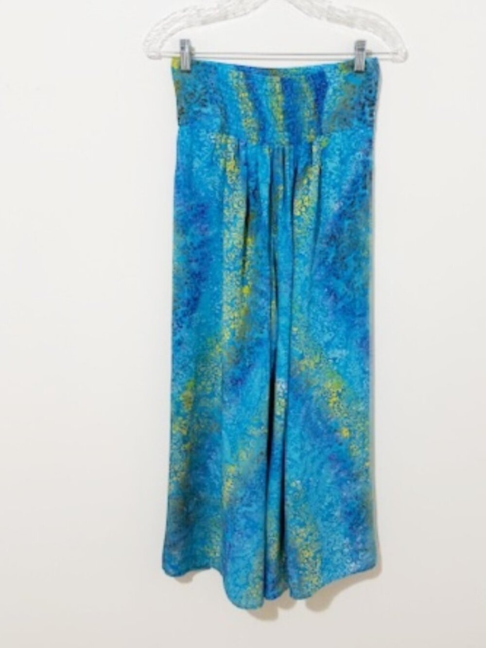 Batik-Style Wide Leg Blue Palazzo Tulip Pants Boho Hippie Festival Size M - Picture 2 of 5